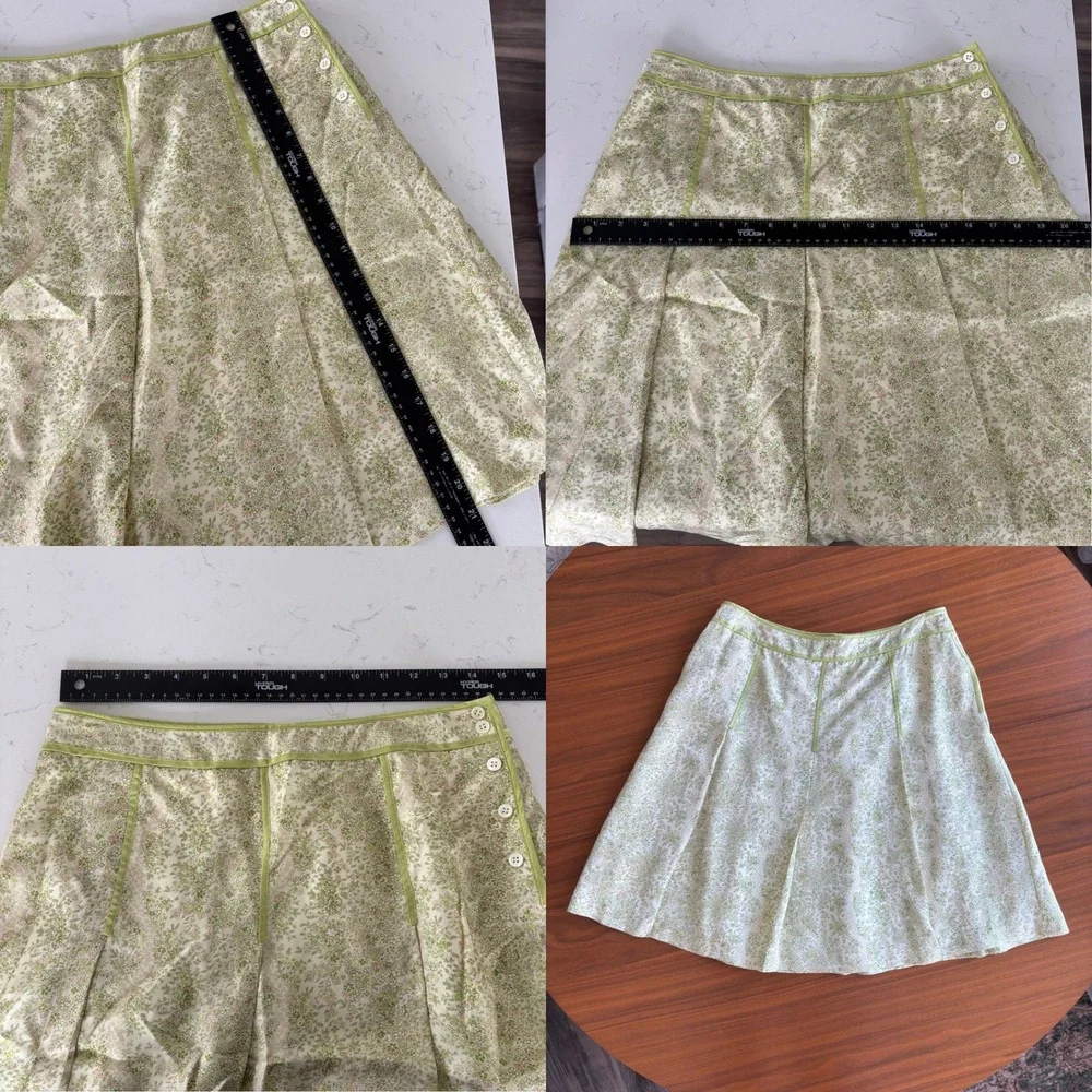 90s Vintage Ann Taylor Silk Skirt 8P Green Floral A Line Cottage Fairy Coquette